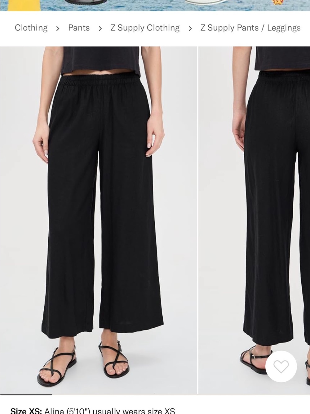 Z Supply Black Wide-Leg Lounge Pants with Elastic Waist